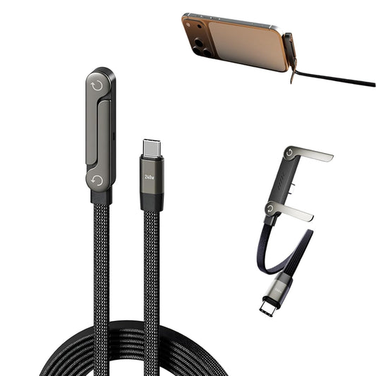 2-In-1 Invisible Stand Charging Cable, Multi Charger Cord with Type C Multi-Angle Adjustable Stand, 240W Fast Charging Cable 5 FT, for Smartphones,Tablets,Laptops,And Gaming Devices